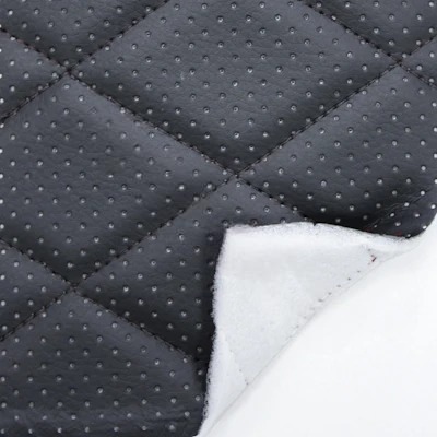 Экокожа стеганая перфорированная Ромб Черная с Черной строчкой