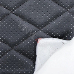 Экокожа стеганая перфорированная Ромб Черная с Черной строчкой