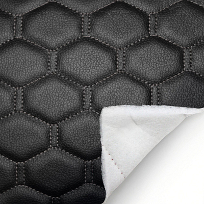 Экокожа стеганая Орегон Соты Черная с Черной строчкой
